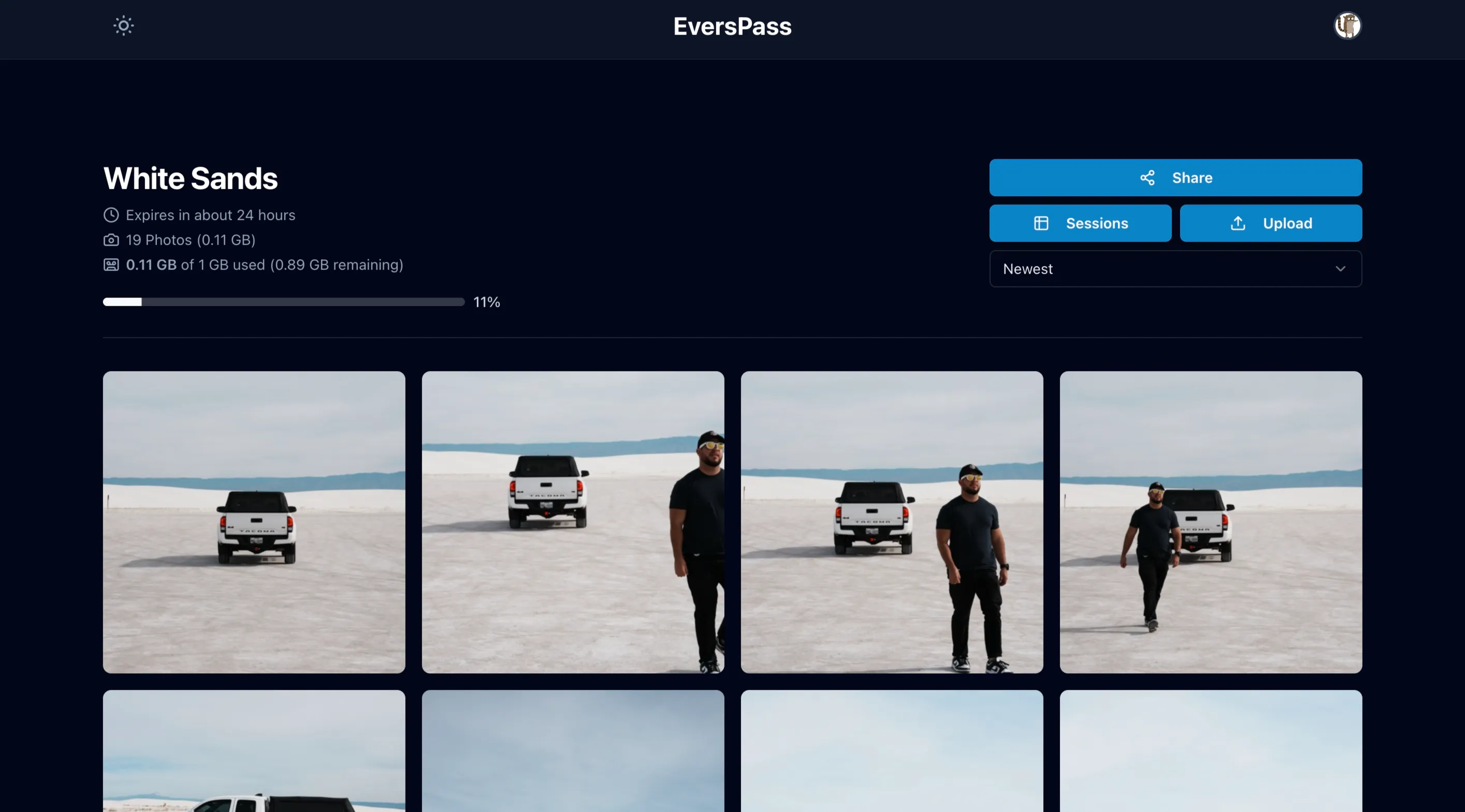 EversPass photo gallery on desktop